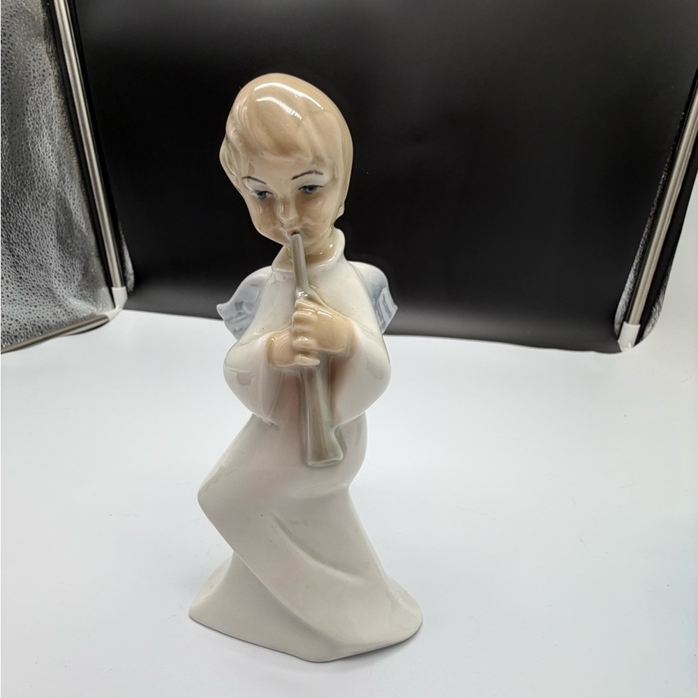 Lladro Cream and Pale Blue Angel Musician Figurine